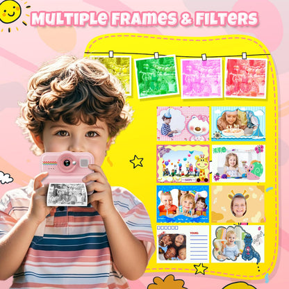 HiMont KC02 Kinderkamera Sofortbildkamera 1080P mit 32GB Karte, Rosa