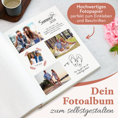 Zeitloos Fotoalbum zum Einkleben, Leinen Beige, 100 Seiten