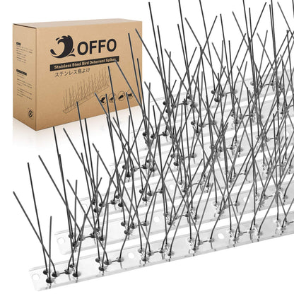 OFFO Vogelabwehr Spikes aus Edelstahl, Taubenabwehr Set, 5,2 m, Silber – vormontierte Spikereihe mit sechs Nadeln