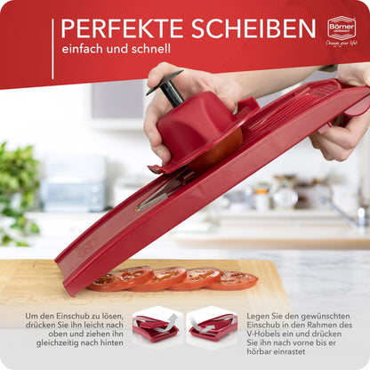 Börner Gemüsehobel V1 Starter Set – V-Hobel mit Fruchthalter, Rot