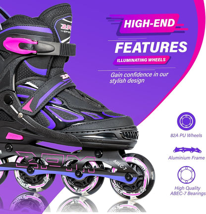 2PM SPORTS Inline Skates verstellbar Kinder Violett Grösse 34-37