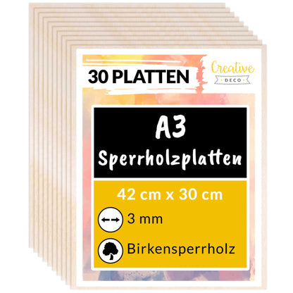 Creative Deco 30x A3 Birkensperrholzplatte 3mm Holzzuschnitte: Hellbraune Platte zum Lasercutten, Modellbau, Basteln.