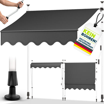tillvex Klemmmarkise mit Handkurbel, Balkonmarkise 300 cm in Grau, Stahlrahmen mit Polyestertuch