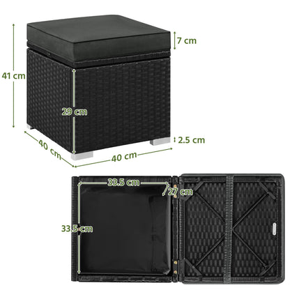 Yaheetech Rattanhocker 2er-Set mit Stauraum und Kissen, Schwarz-Grau