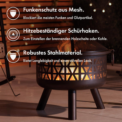 VonHaus Geo Feuerstelle, Feuerkorb aus Stahl mit Funkenschutz
