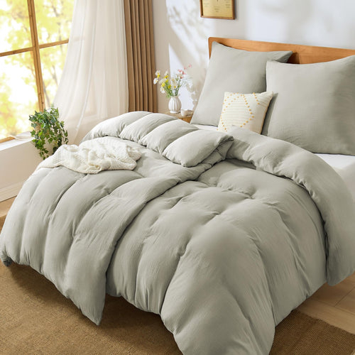 BEDELITE Musselin Bettwäsche 135x200 cm, Baumwolle, 4-teilig, Taupe, Bettbezug mit Kissenbezügen