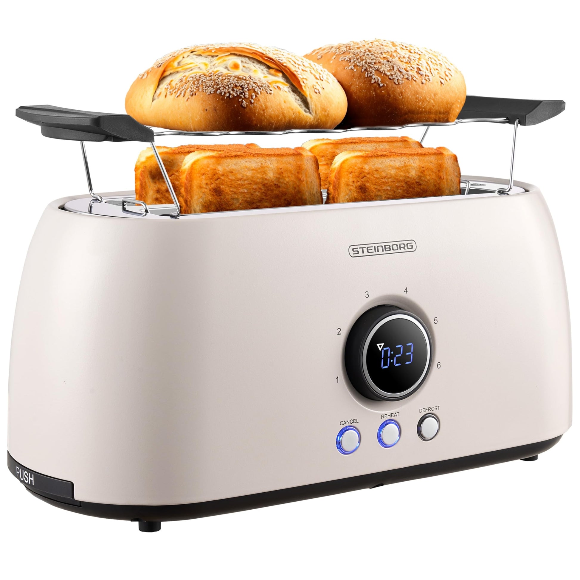 Steinborg Langschlitztoaster SB-2214 mit Brötchenaufsatz, 4 Scheiben