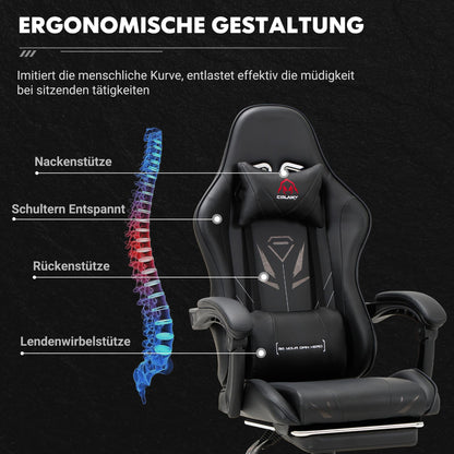 COLAMY PC Gaming Stuhl Ergonomisch – Schwarz Fussstütze
