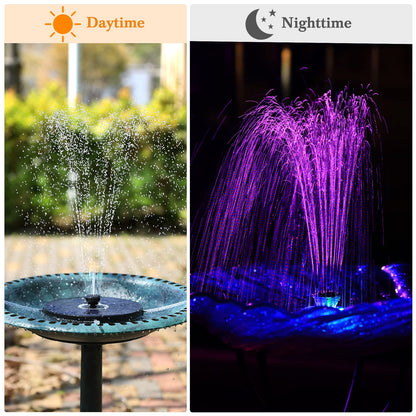 AMZtime Solar Springbrunnen 5.5 W mit LED, Akku und 7 Düsen, Ø 21 cm