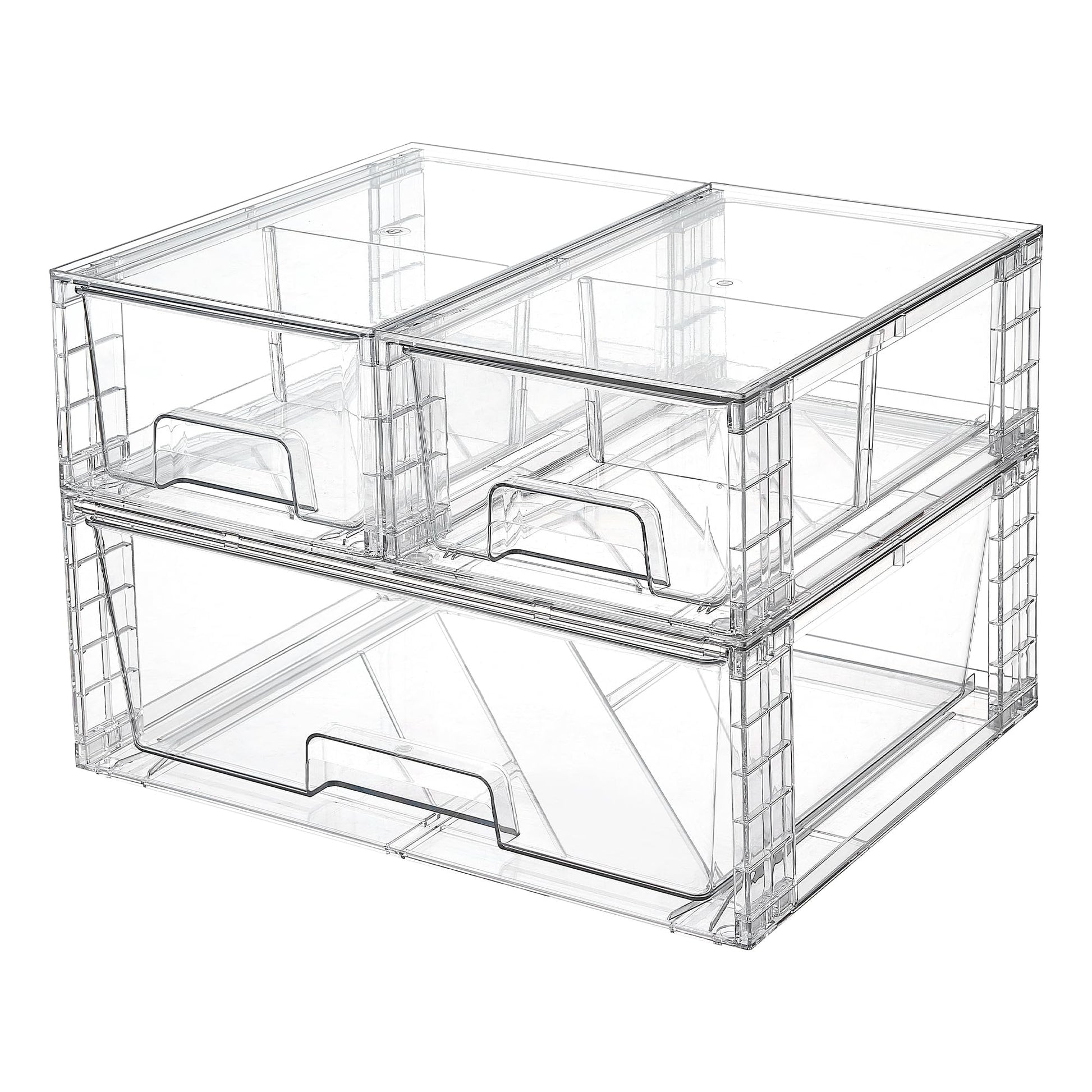 Vtopmart Aufbewahrungsschubladen 3er-Set, stapelbar, transparent – drei durchsichtige PET-Schubladenboxen