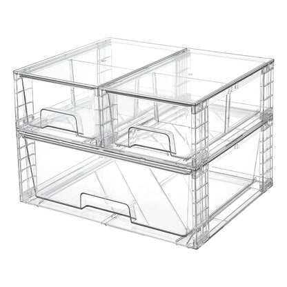 Vtopmart Aufbewahrungsschubladen 3er-Set, stapelbar, transparent – drei durchsichtige PET-Schubladenboxen