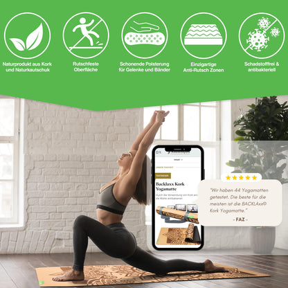 BACKLAXX Yogamatte Kork Fitnessmatte - Naturkautschuk