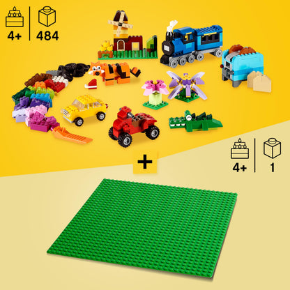 LEGO Classic Bausteine-Box mittelgross + grüne Bauplatte, 484 Teile
