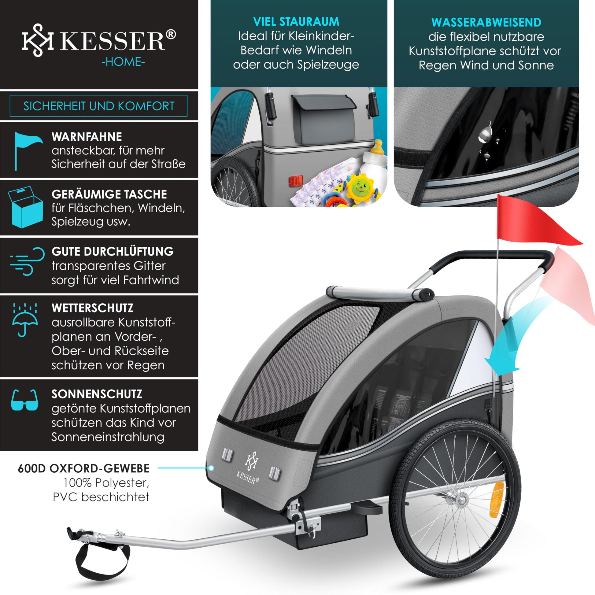 2-in-1 Kinderanhänger Velo & Jogger – Sicher & Komfortabel –