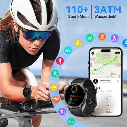 Fitpolo AR01 Smartwatch rund mit Telefonfunktion, AMOLED, schwarz