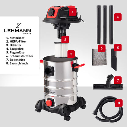 LEHMANN Industriestaubsauger – 2000W 30L Nass/Trocken Steckdose