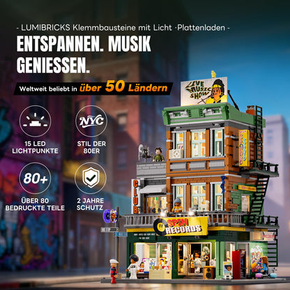 Lumibricks Plattenladen Klemmbausteine Set mit LED, 1980 Teile