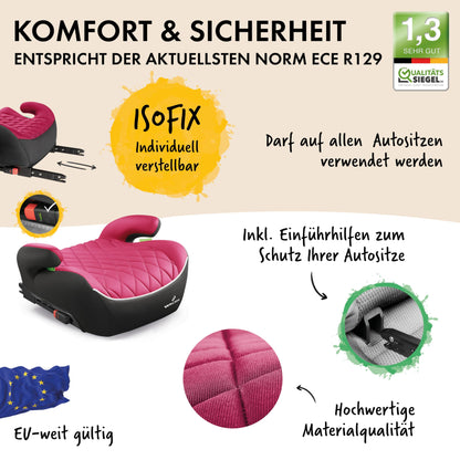WALSER Andy Kindersitzerhöhung Auto ISOFIX i-Size R129 - Schwarz/Pink