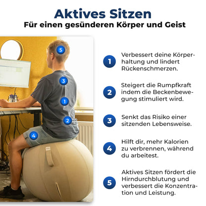 Backerz Sitzball Ergonomisch Büro Fitness – 65 cm Cremegrau
