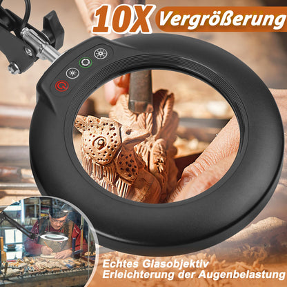 Veemagni 10X Lupe mit Licht, LED Lupenleuchte mit Ständer und Klemme