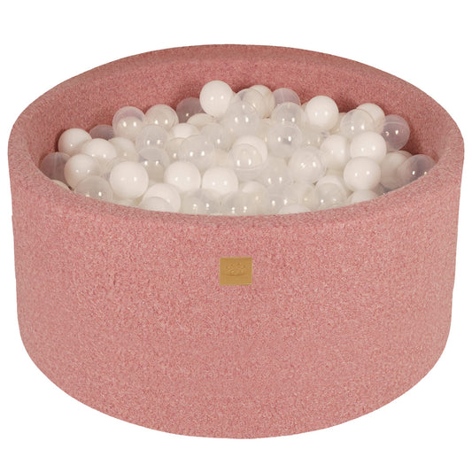 MEOWBABY Bällebad Boucle – Rosa 90x40cm mit 300 Bällen. Rundes, rosafarbenes Bällebad für Kinder, gefüllt mit 300 Spielbällen.