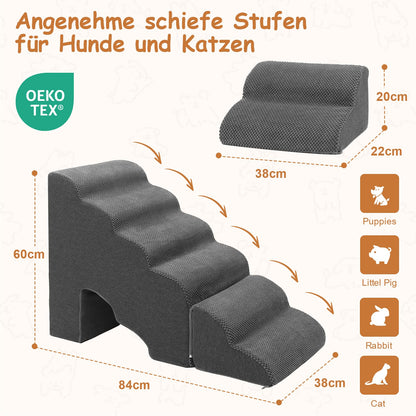 A.FATI 60cm Hoch Hundetreppe - 6 Stufen, Dunkel Grau