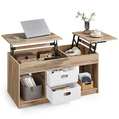 VASAGLE Couchtisch höhenverstellbar - Kamelbraun-wolkenweiss LCT210L01