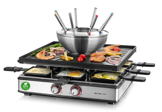 EMERIO RG-128187 3in1 Raclette Grill Fondue 8 Pers. Schwarz
