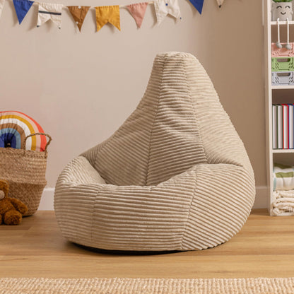 Icon Dalton Kinder Sitzsack - Flauschiger Cord Beige mit Füllung