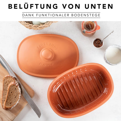 Römertopf Brottopf oval Naturton Terrakotta – 2L Brot-Aufbewahrung
