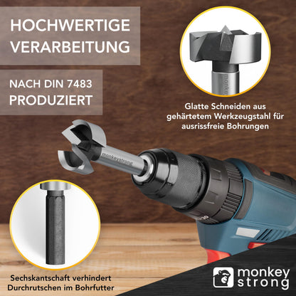 monkeystrong Forstnerbohrer Set 13-tlg. Ø 15–40 mm mit Tiefenstopp