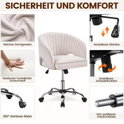Yaheetech Schreibtischstuhl Drehstuhl Samt - Cremeweiss