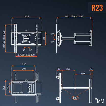 RICOO R23-F TV Wandhalterung schwenkbar neigbar 40-75 Zoll bis 95 kg