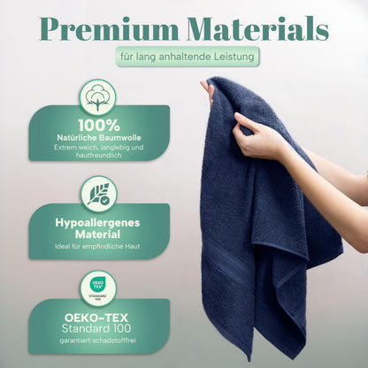 NatureMark Handtücher 8er Set Navyblau 100% Baumwolle 50x100 cm