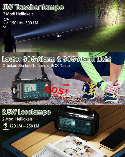 Roxicosly Kurbelradio CR1009Ultra Notfallradio mit Solar & Powerbank