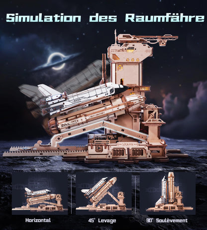 ROKR Space Shuttle LKA02 3D Holzpuzzle Modellbausatz mit Startbasis