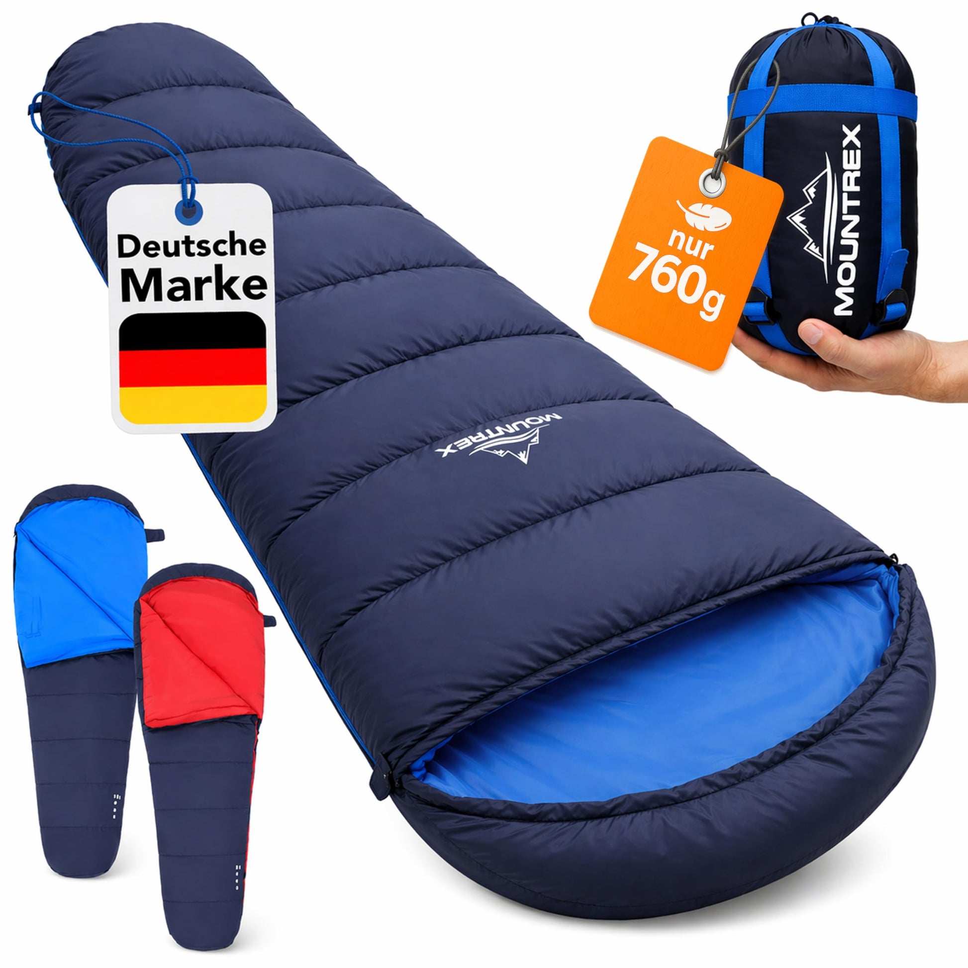 MOUNTREX Sommerschlafsack, Mumienschlafsack, ultraleicht, 760 g aus 380T-Nylon für Camping