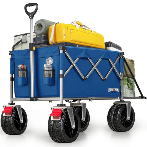 Overmont Klapp-Bollerwagen All-Terrain mit Heckklappe – Blau