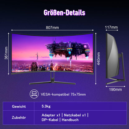 Amzfast AMZG34C5QPro Curved Gaming Monitor - 34 Zoll 240Hz