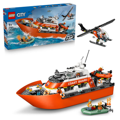 LEGO City Rettungsboot der Küstenwache mit Hubschrauber 60504, schwimmfähig, zwei Schlauchboote