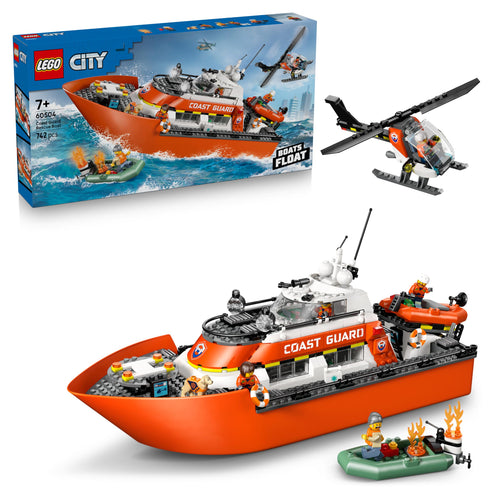 LEGO City Rettungsboot der Küstenwache mit Hubschrauber 60504, schwimmfähig, zwei Schlauchboote