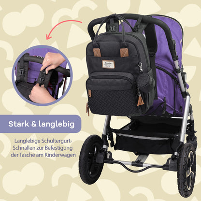 RUVALINO Wickelrucksack mit Wickelauflage und Schnullerhalter, schwarz