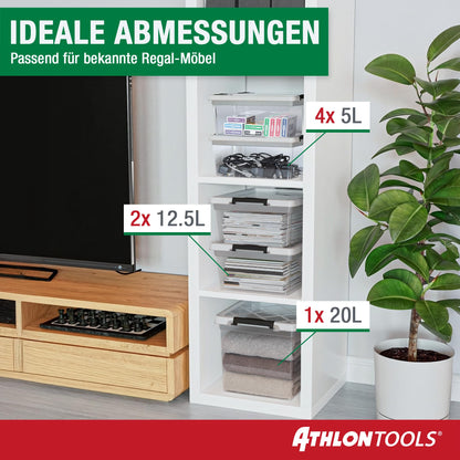 ATHLON TOOLS Aufbewahrungsboxen 40 L mit Deckel, transparent, 4er-Set