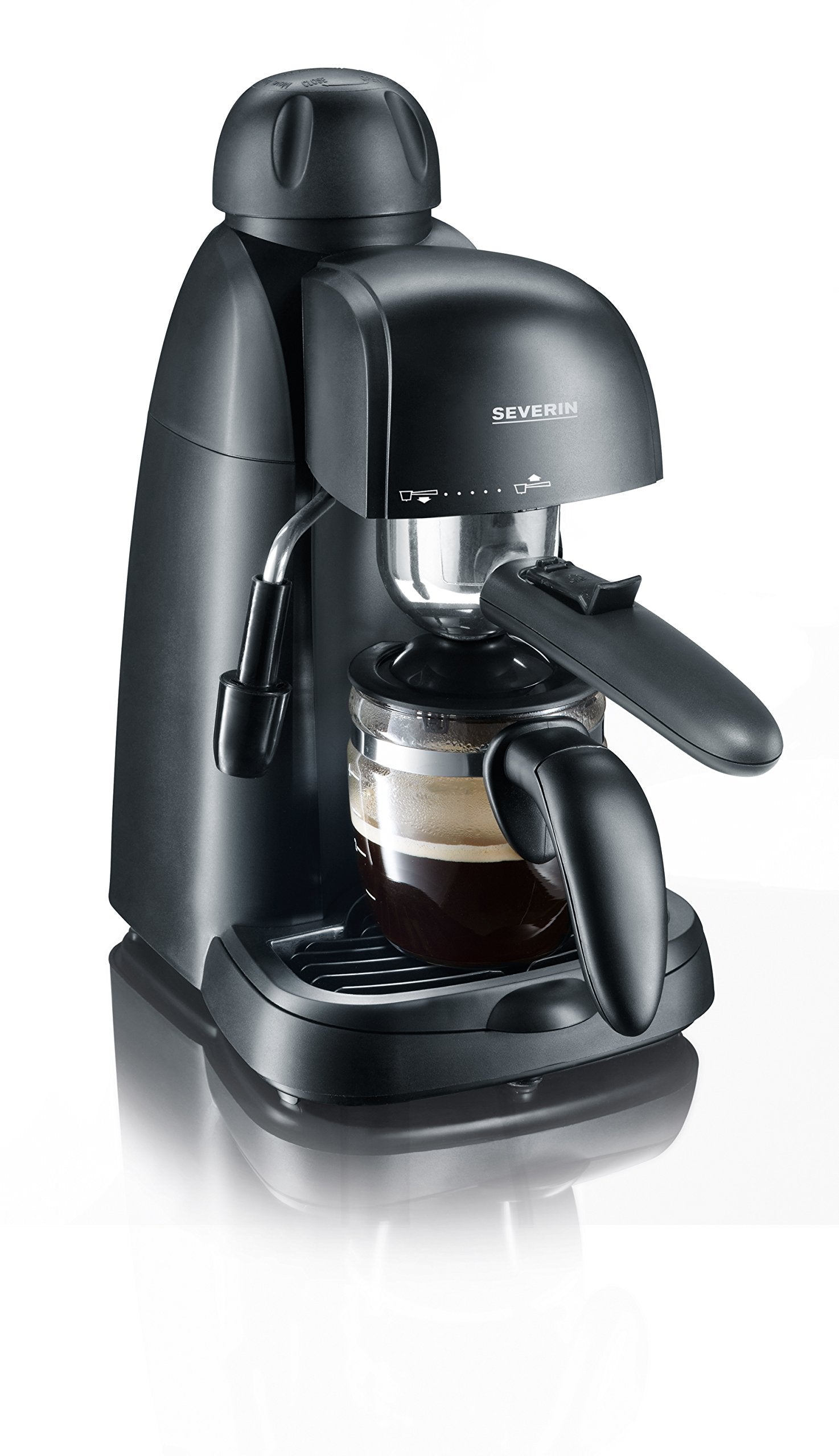 SEVERIN Espressomaschine KA 5978 mit Milchschaumdüse, schwarz – kompakte Bauform mit Glaskanne