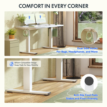 FLEXISPOT Höhenverstellbarer Schreibtisch 140x80cm – Einteilig, Weiss