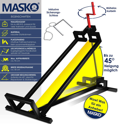 MASKO® XXL Rasentraktorheber 450kg Neigbar – Schwarz