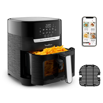 Moulinex Easy Fry & Grill Vision 4.2L Luftfritteuse Schwarz EZ5068 mit Sichtfenster. Frittiert und grillt Speisen.