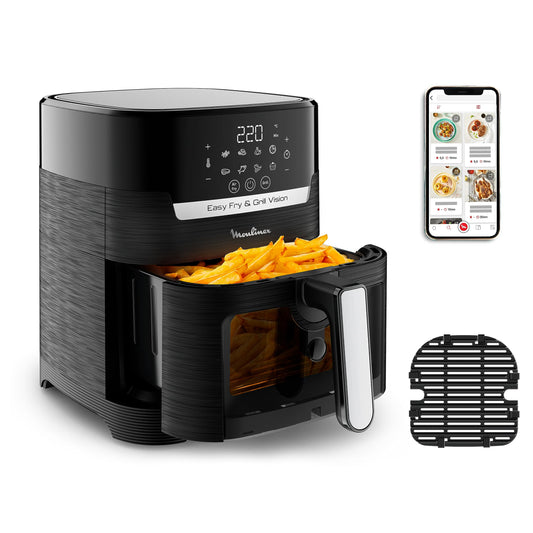 Moulinex Easy Fry & Grill Vision 4.2L Luftfritteuse Schwarz EZ5068 mit Sichtfenster. Frittiert und grillt Speisen.