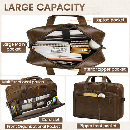RAINSMORE Aktentasche Herren Laptoptasche 16 Zoll Vintage PU-Leder