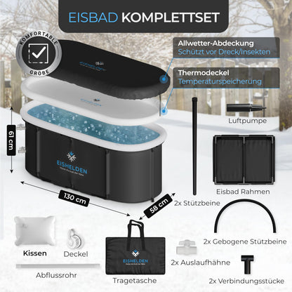 Eishelden Premium Ovales Eisbad 130cm XL Komplettset Kältebad